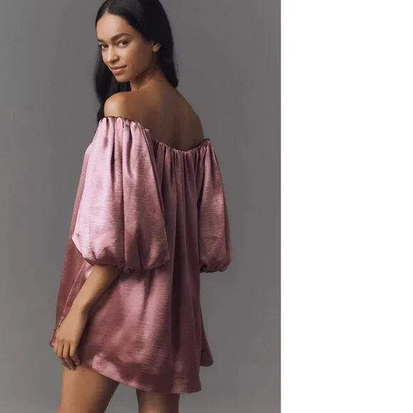 open lace back dress Sadie Puff Sleeve Off Shoulder Mini Dress – Claire & Clara main image 0